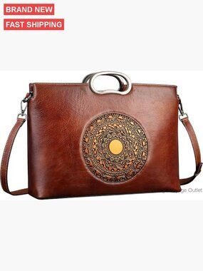 Large Genuine Leather Satchel Crossbody Shoulder Bag with Adjustable Strap